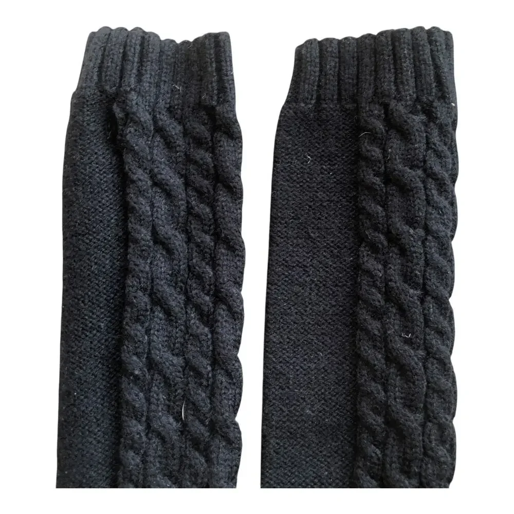 Arm Warmers Fingerless Gloves Ribbed And Cable Knit Sleeve Thumbhole Black 2 Pr
